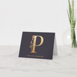 Elegant Gold Floral P Monogram Chic Personalised Note Card