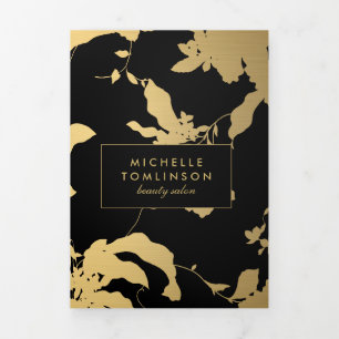 Elegant Gold Floral Pattern Black Salon Brochure