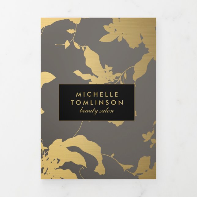 Elegant Gold Floral Pattern Grey Salon Brochure (Cover)