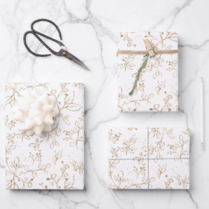 Elegant Gold Floral Pattern Wrapping Paper Sheet
