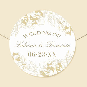 Elegant Gold Floral Peony Wedding Monogram Classic Round Sticker