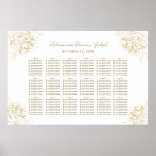 Elegant Gold Floral Peony Wedding Seating Poster