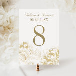 Elegant Gold Floral Peony Wedding Table Number<br><div class="desc">Elegant and romantic peony wedding table number card in antique gold and champagne gold colour scheme.  Design is featured on front and back sides of the card.  Customise and add each individual table number with monogram before adding them one-by-one to your shopping cart.</div>