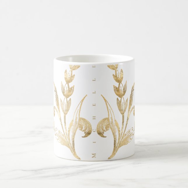 Elegant Gold Floral Personalised Coffee Mug (Center)
