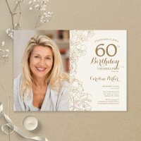 Elegant Gold Floral Photo 60th Birthday