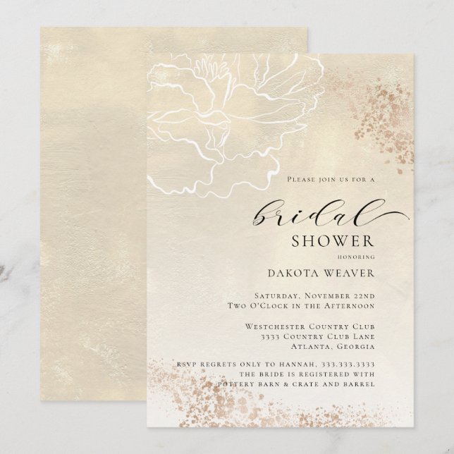 Elegant Gold Floral Photo Bridal Shower Invitation (Front/Back)