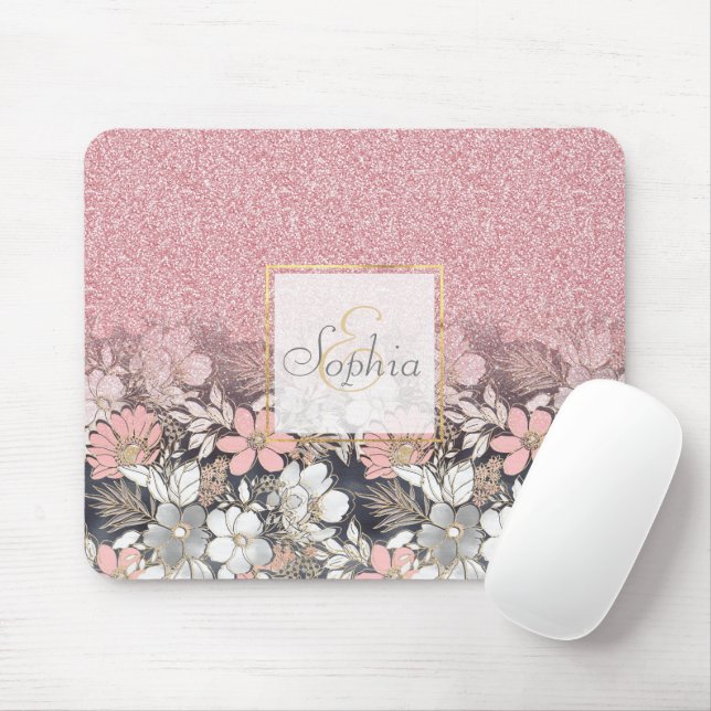 Elegant Gold floral pink Gradient Glitter Image Mouse Pad (With Mouse)