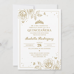 Elegant Gold Floral Quinceañera Invitation