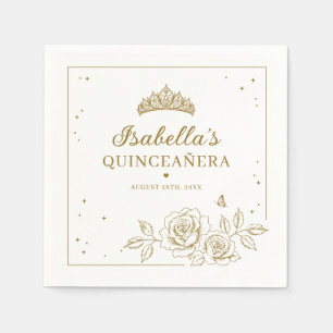 Elegant Gold Floral Quinceañera Napkin