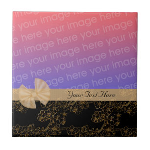Elegant Gold Floral Ribbon Your Photo Tile
