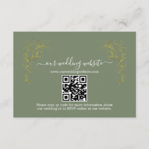 Elegant Gold Floral Sage Green QR Code Wedding  Enclosure Card