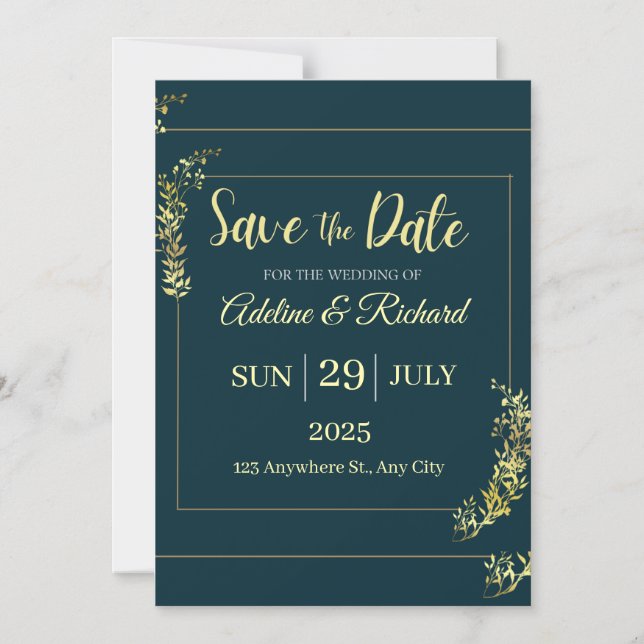 Elegant Gold Floral Save The Date Card  (Front)