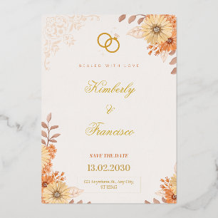 Elegant Gold Floral Save The Date Wedding Invitati