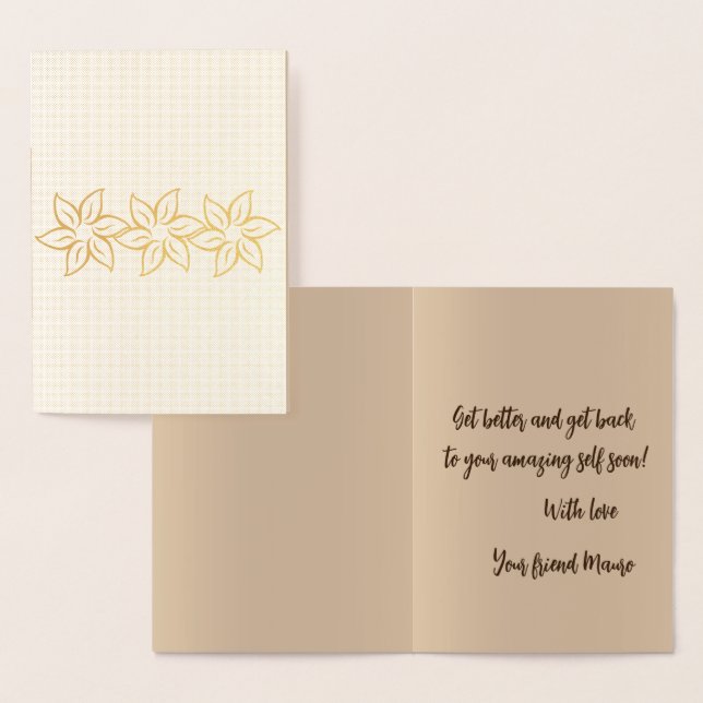 Elegant Gold Floral Stylised Pattern Get Well Real Foil Card (Display)