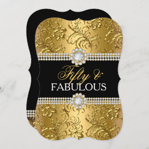 Elegant Gold Floral Swirl Fifty and Fabulous Party Invitation