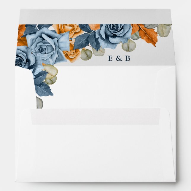 Elegant Gold Floral Terracotta Rust Fall Wedding Envelope (Back (Bottom))
