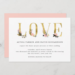 Elegant Gold Floral Text   Love Wedding Invitation
