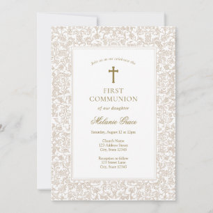 Elegant Gold Floral Traditional First Communion Invitation