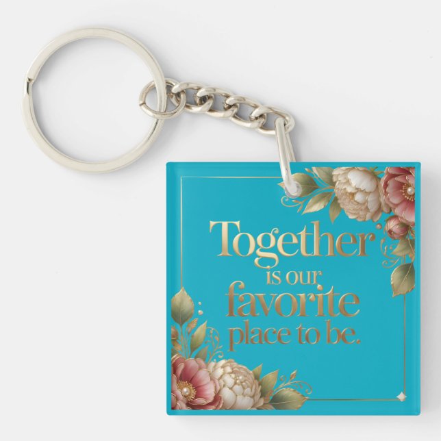Elegant Gold Floral Typography Key Ring (Front)