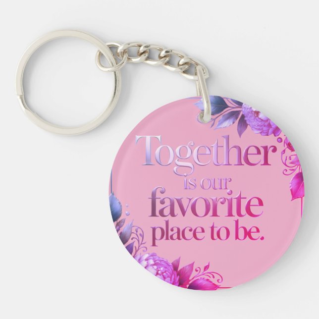 Elegant Gold Floral Typography Key Ring (Front)