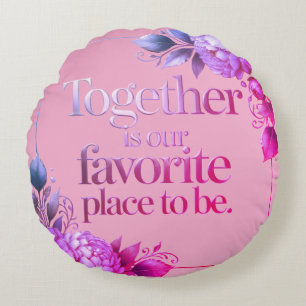 Elegant Gold Floral Typography Round Cushion