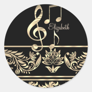 Elegant Gold Floral,Violin Key,Note Classic Round Sticker