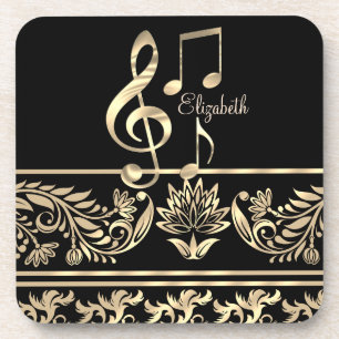 Elegant Gold Floral,Violin Key,Note Coaster