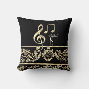 Elegant Gold Floral,Violin Key,Note Cushion