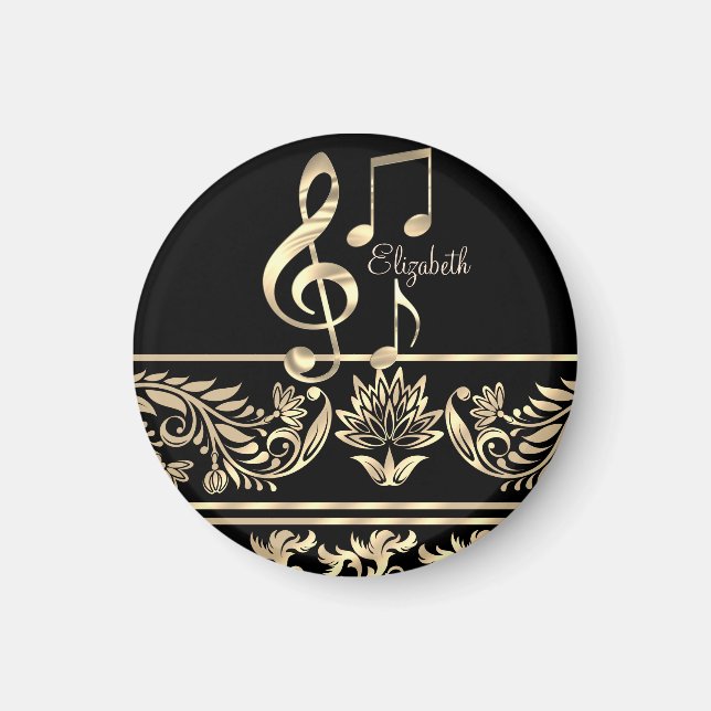 Elegant Gold Floral,Violin Key,Note Magnet (Front)