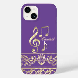 Elegant Gold Floral,Violin Key,Note Purple Case-Mate iPhone 14 Case
