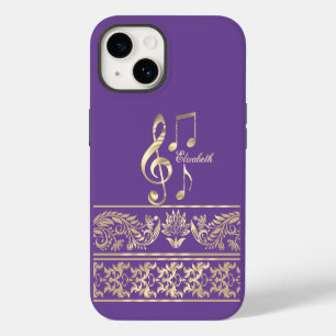 Elegant Gold Floral,Violin Key,Note Purple iPhone 14 Case
