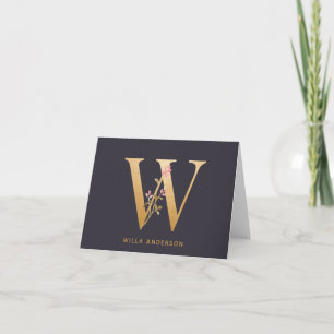 Elegant Gold Floral W Monogram Chic Personalised Note Card
