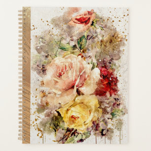 Elegant Gold Floral Watercolor Rustic Wedding Planner
