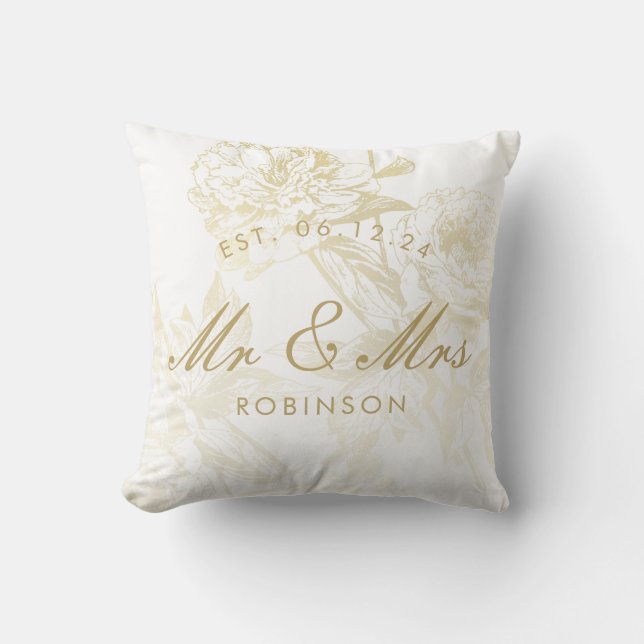 Elegant Gold Floral Wedding Favour Cushion (Front)
