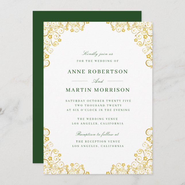 elegant gold floral wedding invitation (Front/Back)