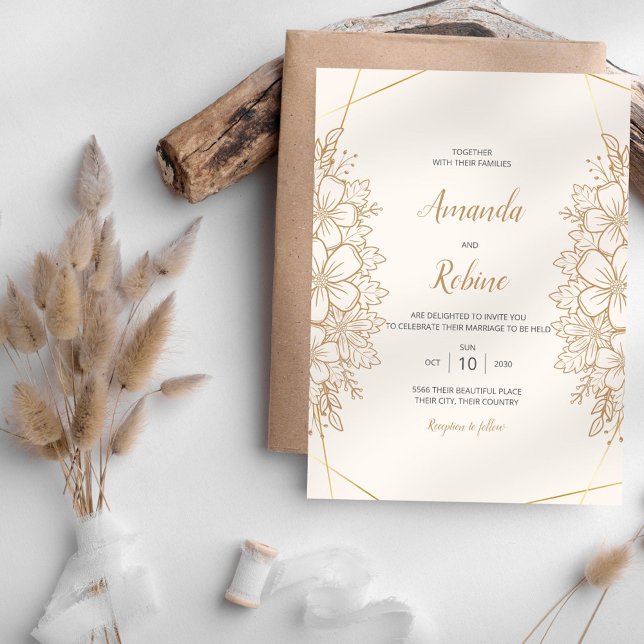 Elegant Gold Floral Wedding Invitation (Creator Uploaded)