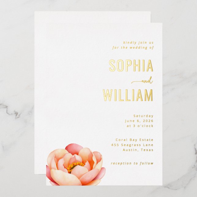 Elegant Gold Floral Wedding Invitation (Front/Back)