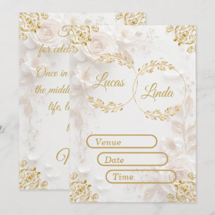 Elegant Gold Floral Wedding Invitation 5x7 Card