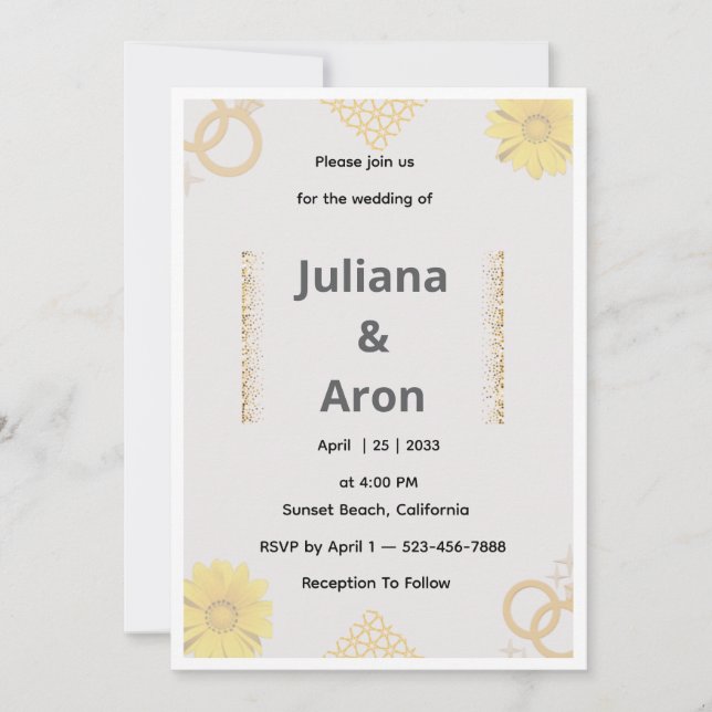 Elegant Gold Floral Wedding Invitation - Chic Gold (Front)