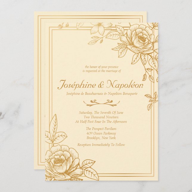 Elegant Gold Floral Wedding Invitations (Front/Back)