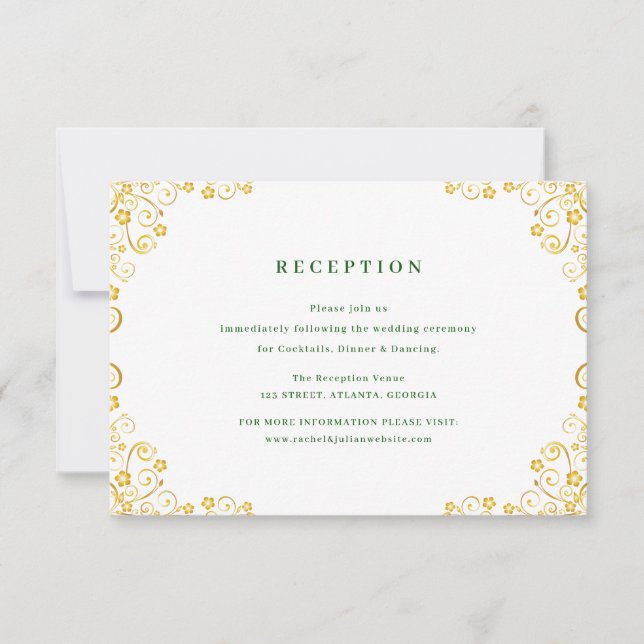 elegant gold floral wedding reception card (Front)