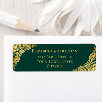 Elegant Gold Floral Wedding Return Address Label