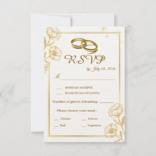 Elegant Gold Floral Wedding RSVP Card
