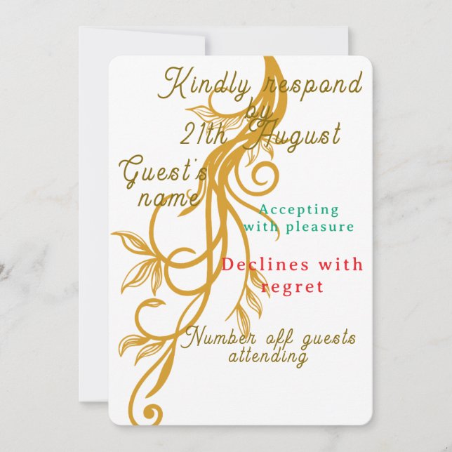 Elegant Gold Floral Wedding RSVP Card (Front)