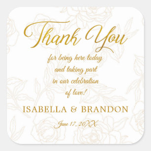 Elegant Gold Floral Wedding Thank You Square Sticker