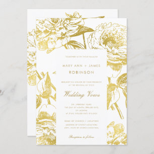 Elegant Gold Floral Wedding Vow Renewal Invitation