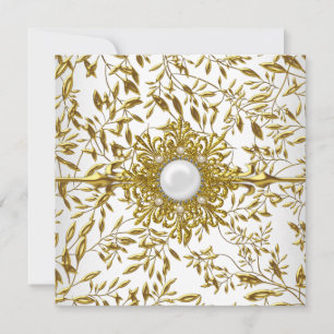 Elegant Gold Floral White Jewel 21st Birthday 2 Invitation