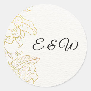 Elegant Gold Floral White Wedding Round Sticker