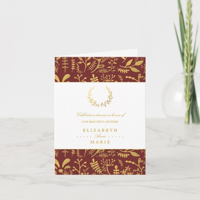 Elegant Gold Floral Wreath Mother's Day Dinner Invitation (Front)