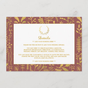 Elegant Gold Floral Wreath Wedding Detail Enclosure Card